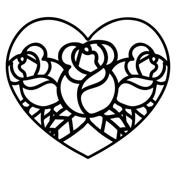 Tatuaje Línea Negra Estilo Del Corazón Las Flores — Vector de stock