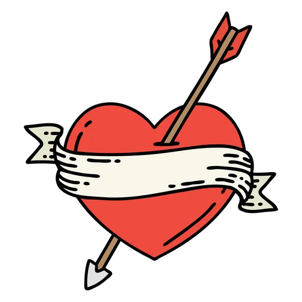 Tatuaje Estilo Tradicional Corazón Flecha Bandera — Archivo Imágenes Vectoriales