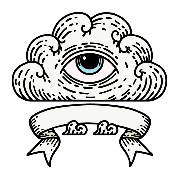 目の雲の旗を持つ伝統的なタトゥーは — ストックベクタ