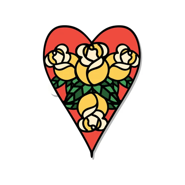 Tätowiersticker Traditionellen Stil Eines Herzens Und Blumen — Stockvektor