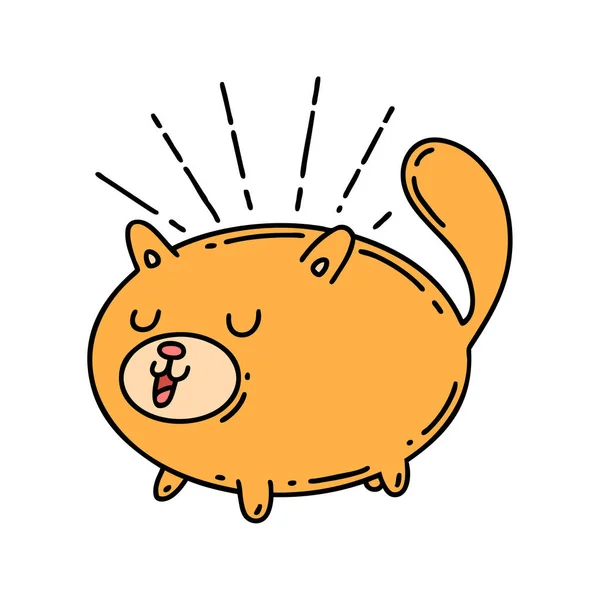 Ilustración Tatuaje Tradicional Estilo Gato Feliz — Vector de stock