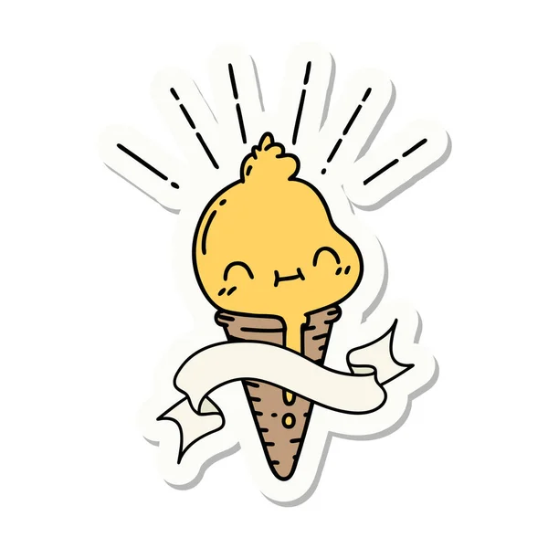 纹身风格冰淇淋人物的贴纸 — 图库矢量图片