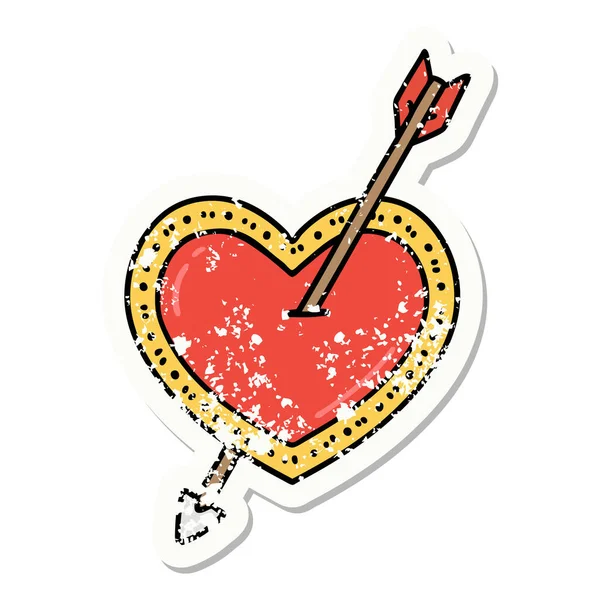 Стресова Наклейка Татуювання Традиційному Стилі Стрілою Серцем — стоковий вектор