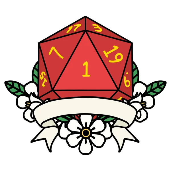 Retro Tattoo Style Naturliga D20 Tärningskast — Stock vektor