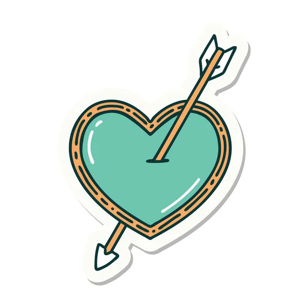 Pegatina Del Tatuaje Estilo Tradicional Una Flecha Corazón — Vector de stock