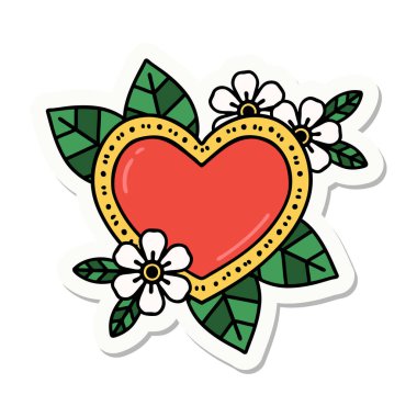 Botanik kalbin geleneksel stiliyle dövme çıkartması.