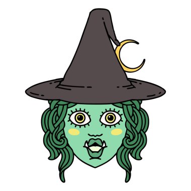 Retro Dövme Biçimi Yarım Ork cadı yüzü