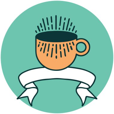 bir fincan kahve sancağıyla dövme stili simgesi