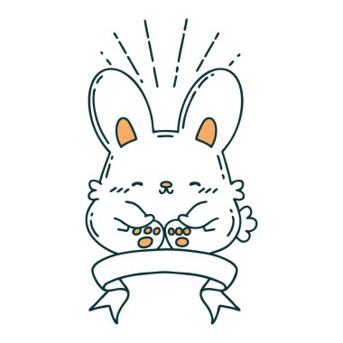 Dövme stili mutlu tavşan dövmeli parşömen.