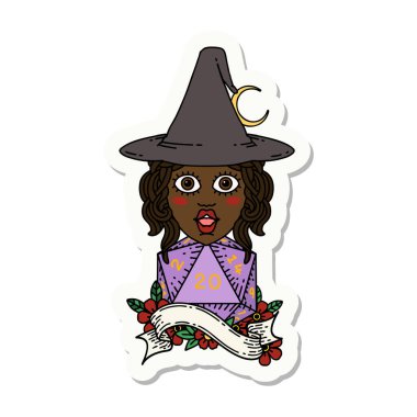 Doğal 20 D20 zarlı bir büyücünün çıkartması.