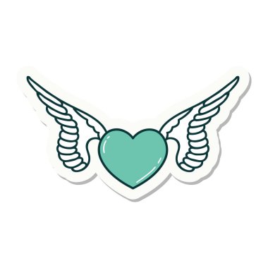 Kanatlı bir kalbin geleneksel stiliyle dövme çıkartması.