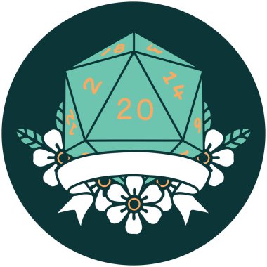 Doğal 20 kritik vuruş D20 zarının simgesi