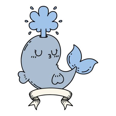 Dövme stili parşömen Mutlu balina karakteri fışkırtan