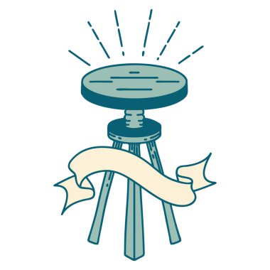 Dövme stili ahşap taburesi olan kaydırma pankartı