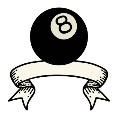 Traditional tattoo with banner of 8 ball vector