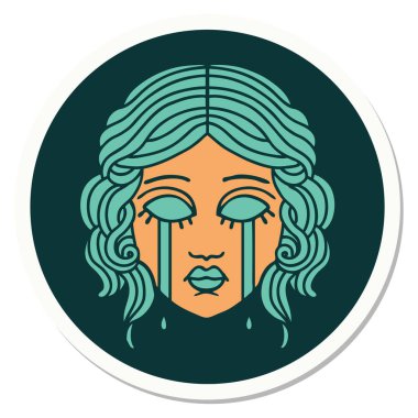 Geleneksel kadın yüzü ağlama stili dövme çıkartması.