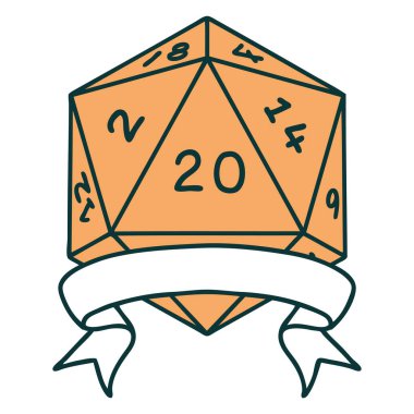 Retro Dövme Biçimi Doğal 20 kritik vuruş D20 zar atma