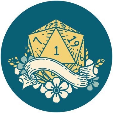 Retro Dövme Biçimi Doğal bir d20 zar atma