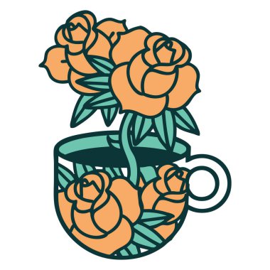 Bir fincan ve çiçeğin ikonik dövme görüntüsü