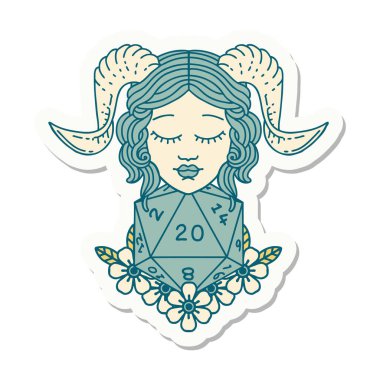 Doğal 20 D20 zarla yapıştırılmış etiket.