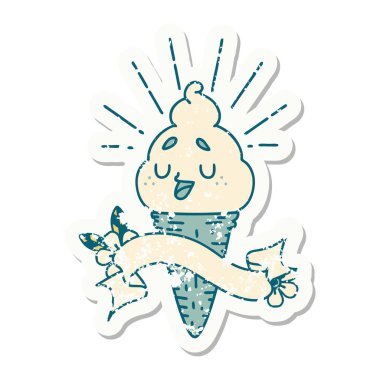 Dövme stili dondurma karakterinin eski bir çıkartması.