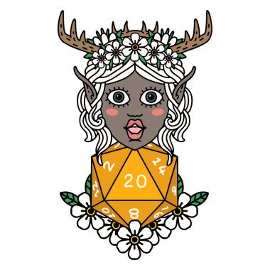 Retro Dövme Tarzı Nautral 20 zarlı Elf Karakteri