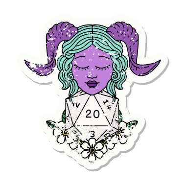 Doğal yirmilik zarla süslenmiş grunge çıkartması.