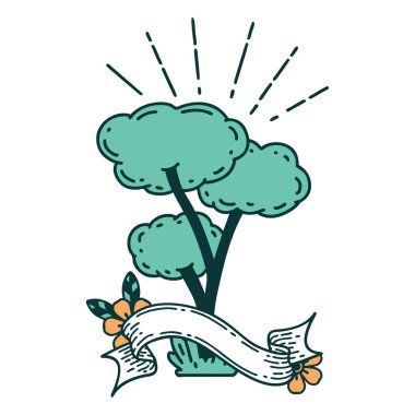 Dövme stili ağaçlı kaydırma pankartı