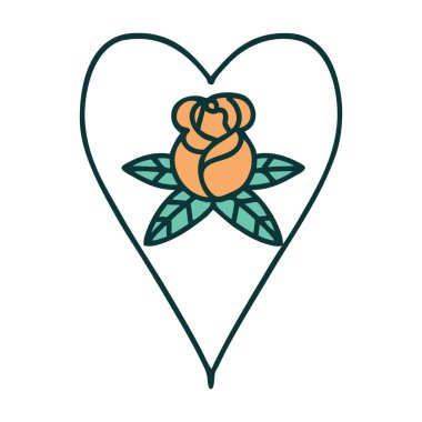 Bir kalp ve çiçeğin ikonik dövme görüntüsü