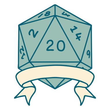 Retro Dövme Biçimi Doğal 20 kritik vuruş D20 zar atma