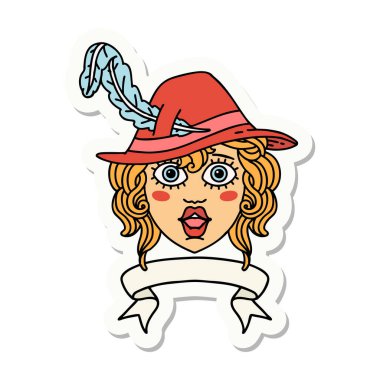 Afişi olan bir insan ozan karakterinin çıkartması