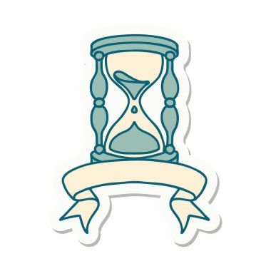 Bir saatlik cam pankartıyla dövme stili çıkartması