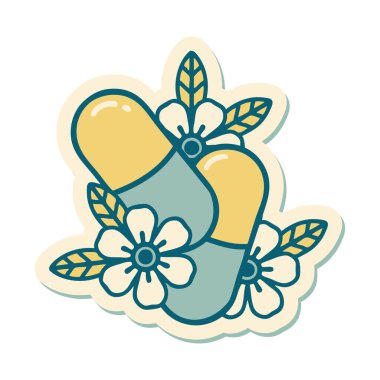 Geleneksel hap ve çiçek stiliyle dövme çıkartması