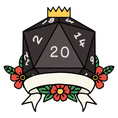 Retro Dövme Biçimi Doğal 20 kritik vuruş D20 zar atma