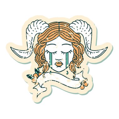 Retro Dövme Biçimi ağlayarak karakter yüzünü kaydırma pankartıyla kaplıyor