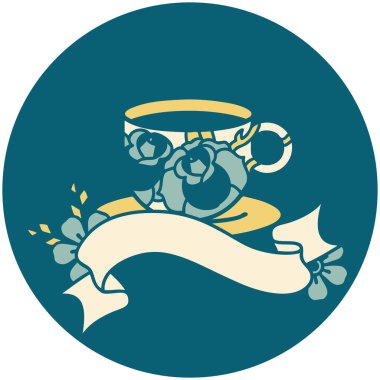 bir fincan ve çiçekli dövme biçimi simgesi