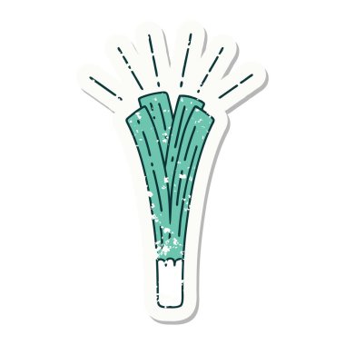 Pırasa dövmeli eski bir etiket.