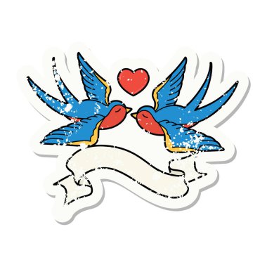 Kırlangıçların bayrağı ve kalbi olan eski bir etiket.