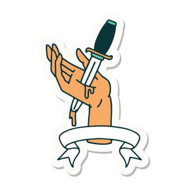 Elinde hançer işareti olan dövme stili çıkartma.