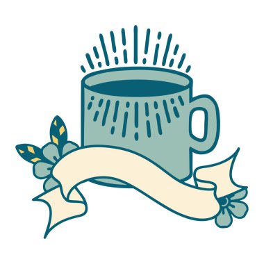 Bir fincan kahve bayrağıyla geleneksel dövme.