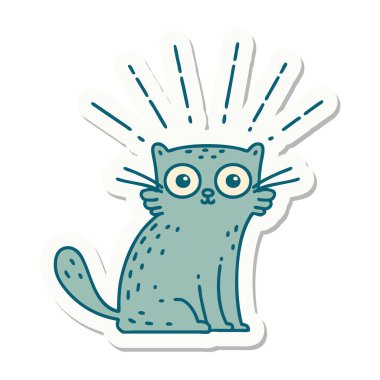 Dövme stili bir çıkartma. Şaşırmış kedi.