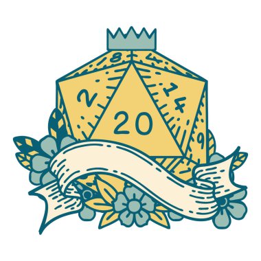 Retro Dövme Biçimi Doğal 20 D20 zar atma