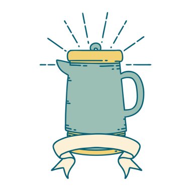 Dövme stili kahve demliği ile parşömen afişi