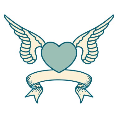 Geleneksel dövmeli, kanatlı bir kalbin bayrağı.