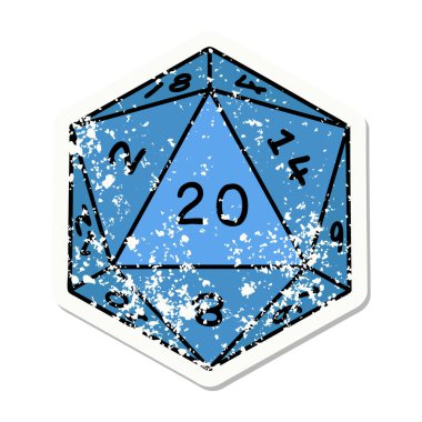 Doğal 20 D20 zarının grunge sticker 'ı
