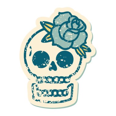 Bir kafatası ve gülün sembolik dövmeli görüntüsü