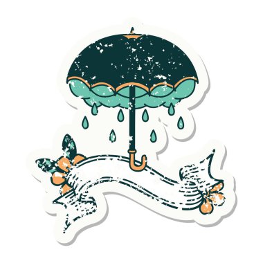 Şemsiye ve fırtına bulutu bayrağı taşıyan eski bir etiket.