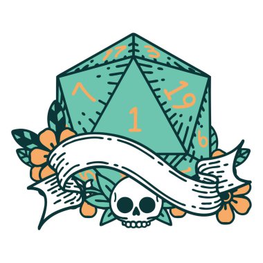 Retro Dövme Biçimi Doğal bir d20 zar atma