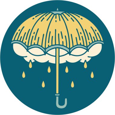 ikonik dövme tarzı şemsiye ve fırtına bulutu görüntüsü