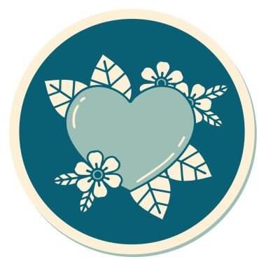 Botanik kalbin geleneksel stiliyle dövme çıkartması.